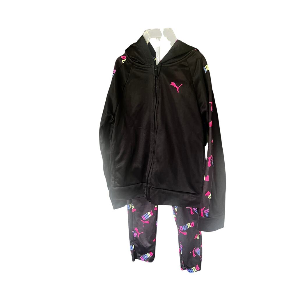 Puma Jogger Set Size 5 Black Neon Multicolored Hooded Set Full front Zip